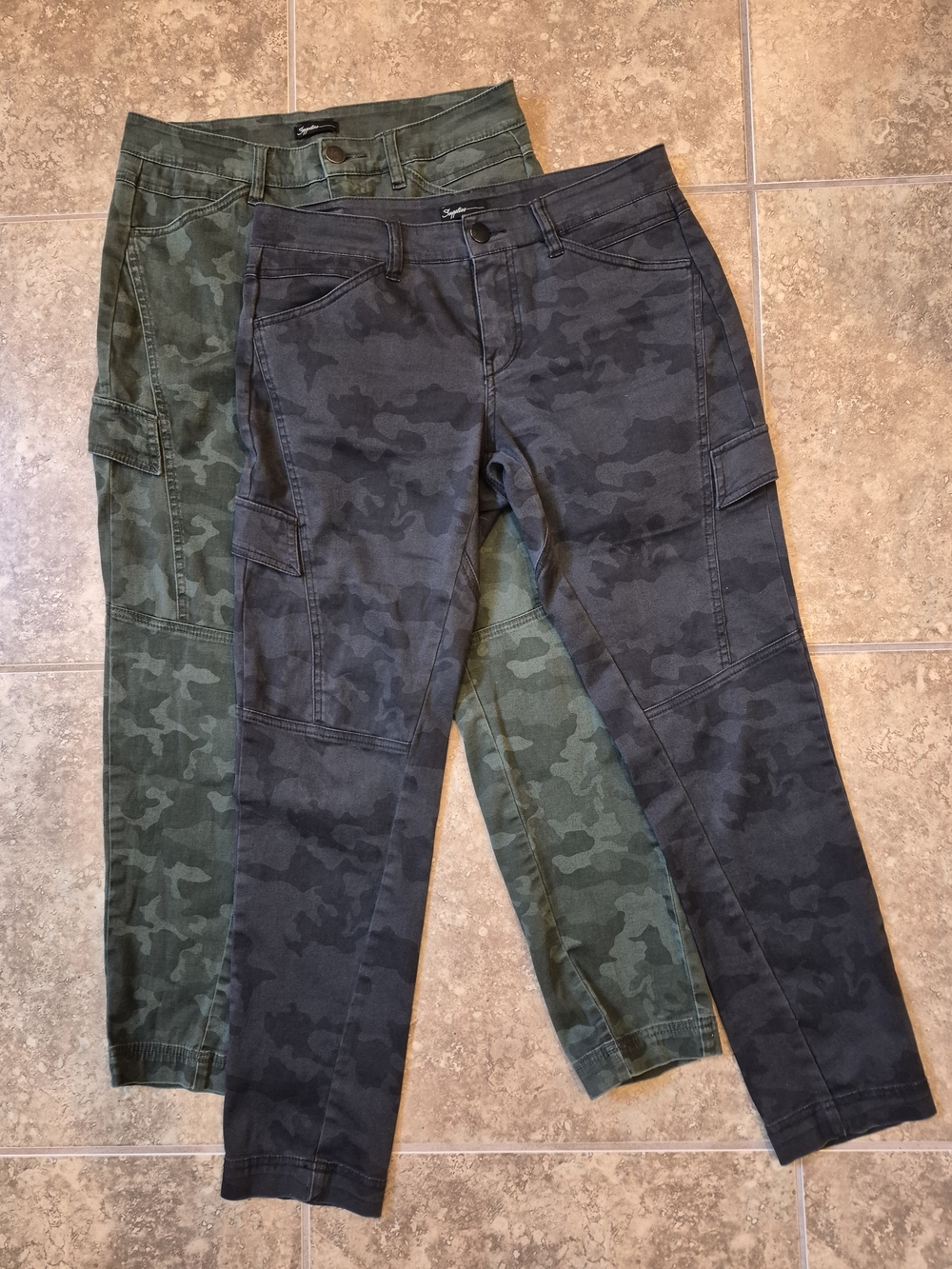 UNIONBAY Women's Camo Stretch Cargo Jeans - 2 Pair Green & Black